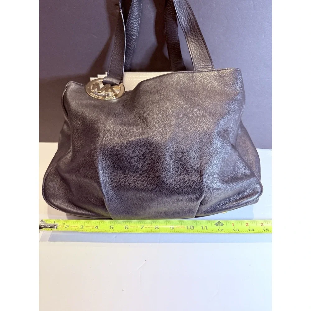 Michael Kors Black Pebbled Leather Shoulder Bag Gold Tone Hardware Medium